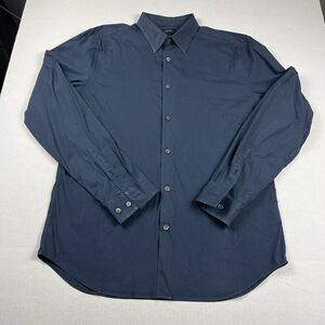 Theory Mens Classic Collared Dress Shirt Blue Long Sleeve Business Casual LARGE